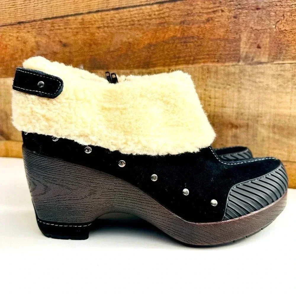 Jambu Holland Black Leather Sherpa Fur Trim Booties